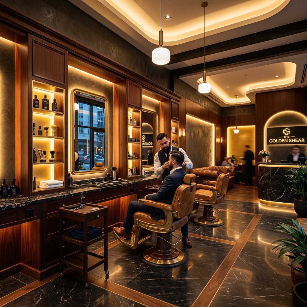 Modern dark barbershop interior
